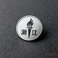 浙江省大学生体育协会标志，圆形徽章中印有浙江字样和体育火炬图案